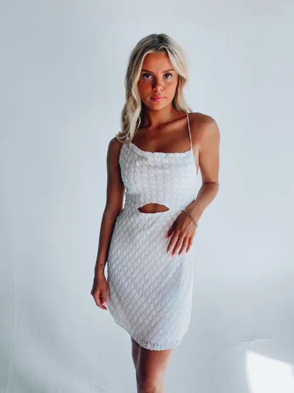 Ariel Asymmetrical Sequin Mini Dress