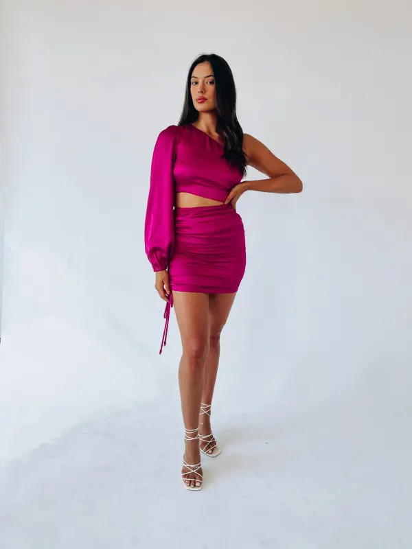 Penelope Fuchsia One Sleeve Mini Dress